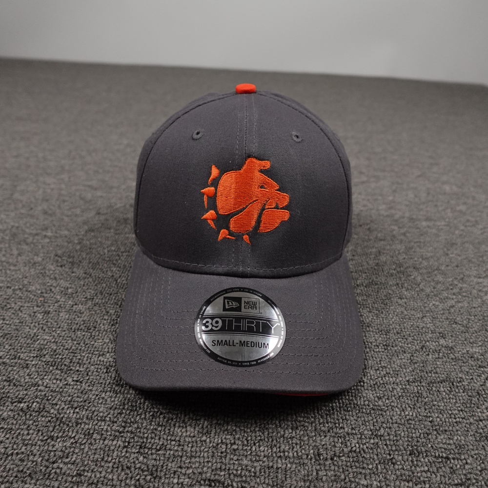 New Era Hat Cap Fitted Mens M Gray Twill 39THIRTY Stretch Baseball Orange Logo